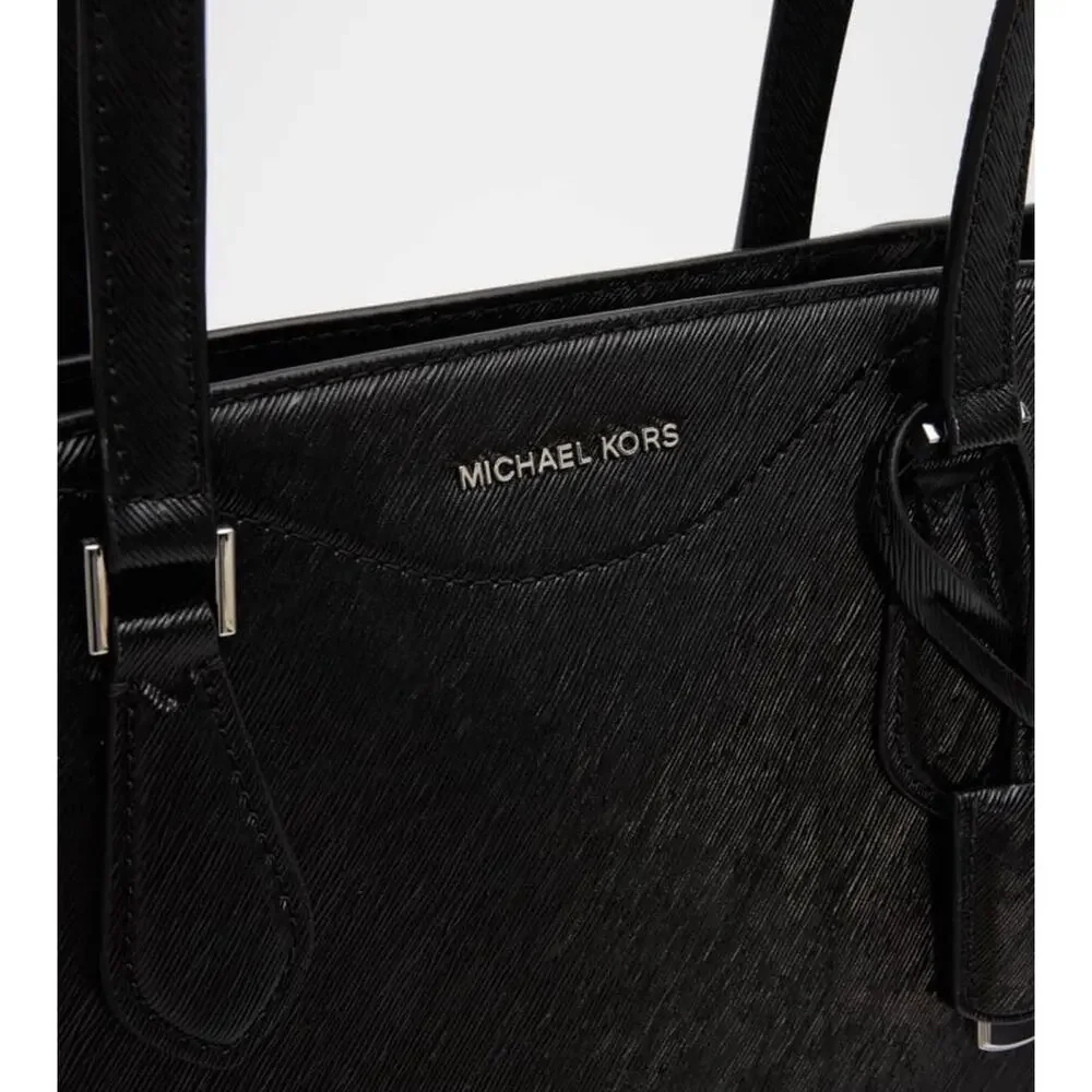 Michael Kors Taryn Large Leather Tote Bag Black Logo & Brush Finish